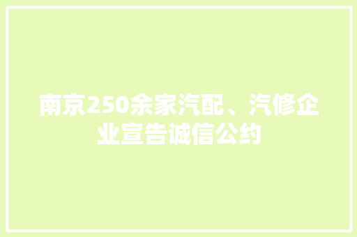 南京250余家汽配、汽修企业宣告诚信公约