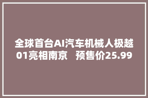 全球首台AI汽车机械人极越01亮相南京   预售价25.99万元起