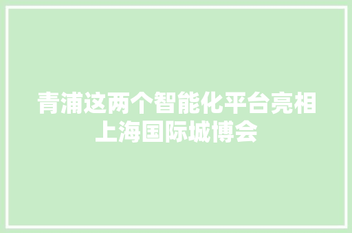 青浦这两个智能化平台亮相上海国际城博会