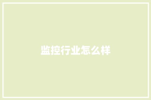 监控行业怎么样
