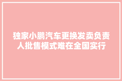 独家小鹏汽车更换发卖负责人批售模式难在全国实行