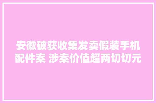 安徽破获收集发卖假装手机配件案 涉案价值超两切切元