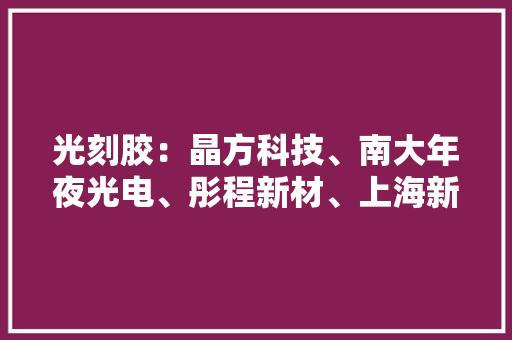 光刻胶：晶方科技、南大年夜光电、彤程新材、上海新阳含金量谁更高
