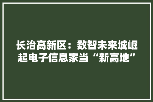 长治高新区：数智未来城崛起电子信息家当“新高地”
