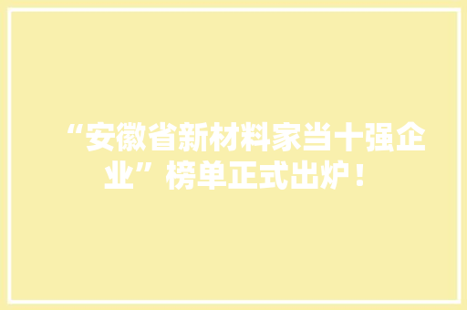 “安徽省新材料家当十强企业”榜单正式出炉！