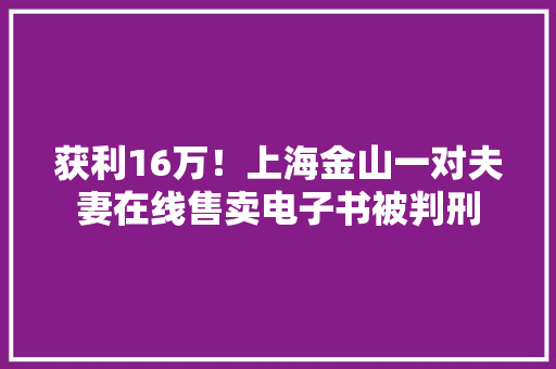 获利16万！上海金山一对夫妻在线售卖电子书被判刑 获利16万！上海金山一对夫妻在线售卖电子书被判刑 智能家居