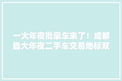 一大年夜批豪车来了！成都最大年夜二手车交易地标双流亮相