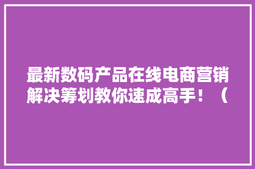 最新数码产品在线电商营销解决筹划教你速成高手！（不是干货你