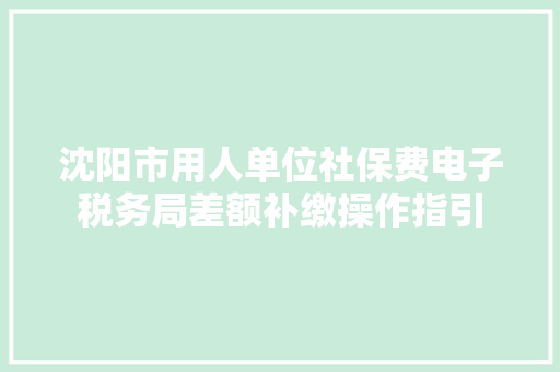 沈阳市用人单位社保费电子税务局差额补缴操作指引