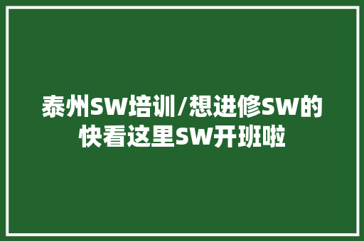 泰州SW培训/想进修SW的快看这里SW开班啦