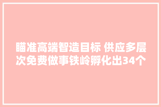 瞄准高端智造目标 供应多层次免费做事铁岭孵化出34个高科技创业团队