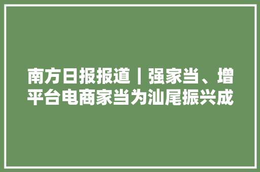 南方日报报道｜强家当、增平台电商家当为汕尾振兴成长赋能 南方日报报道｜强家当、增平台电商家当为汕尾振兴成长赋能 人工智能