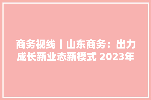 商务视线丨山东商务：出力成长新业态新模式 2023年线上消费快速增长