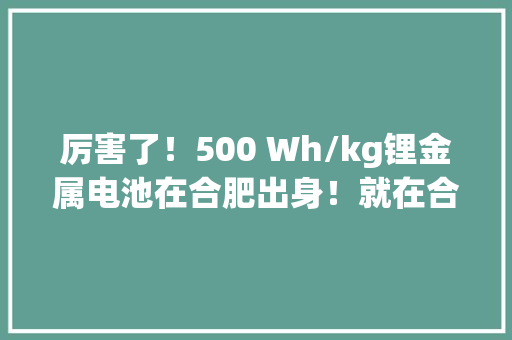 厉害了！500 Wh/kg锂金属电池在合肥出身！就在合肥启示科技城
