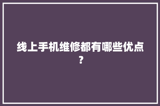 线上手机维修都有哪些优点？