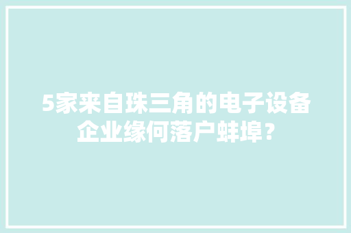 5家来自珠三角的电子设备企业缘何落户蚌埠？