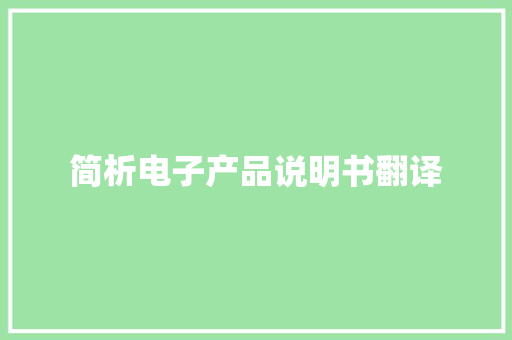 简析电子产品说明书翻译