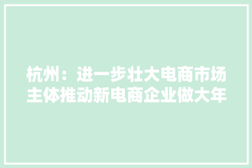 杭州：进一步壮大电商市场主体推动新电商企业做大年夜做强