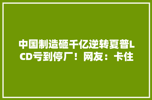 中国制造砸千亿逆转夏普LCD亏到停厂！网友：卡住日本人脖子了