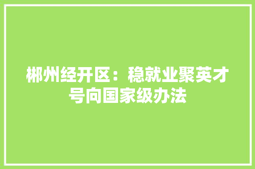 郴州经开区：稳就业聚英才号向国家级办法