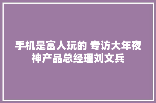 手机是富人玩的 专访大年夜神产品总经理刘文兵