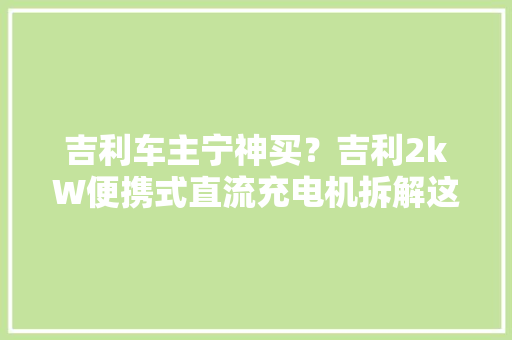 吉利车主宁神买？吉利2kW便携式直流充电机拆解这做工绝了
