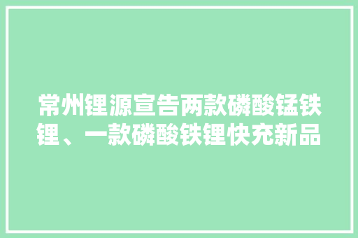 常州锂源宣告两款磷酸锰铁锂、一款磷酸铁锂快充新品