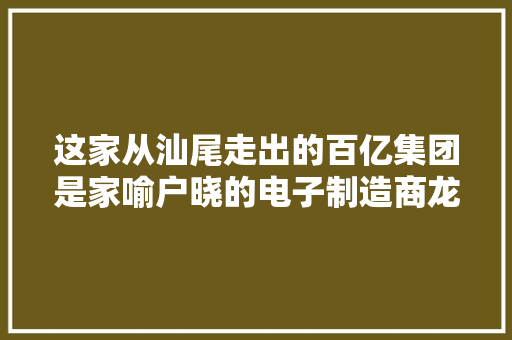 这家从汕尾走出的百亿集团是家喻户晓的电子制造商龙头