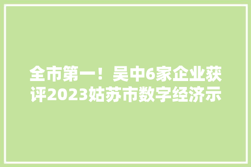 全市第一！吴中6家企业获评2023姑苏市数字经济示范企业