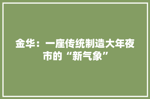 金华：一座传统制造大年夜市的“新气象” 金华：一座传统制造大年夜市的“新气象” 智能科技