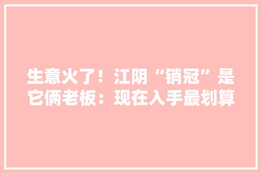 生意火了！江阴“销冠”是它俩老板：现在入手最划算