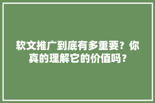 软文推广到底有多重要？你真的理解它的价值吗？