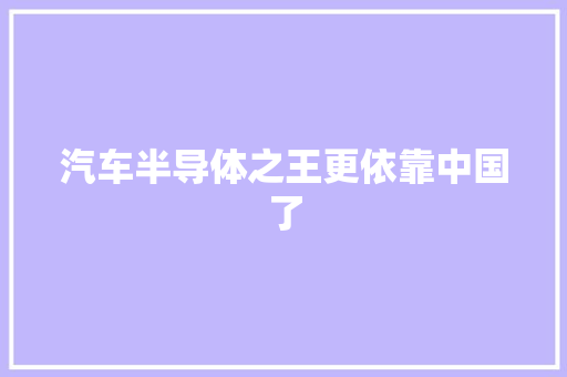 汽车半导体之王更依靠中国了
