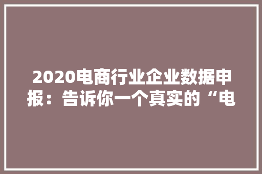 2020电商行业企业数据申报：告诉你一个真实的“电商江湖” 2020电商行业企业数据申报：告诉你一个真实的“电商江湖” 人工智能