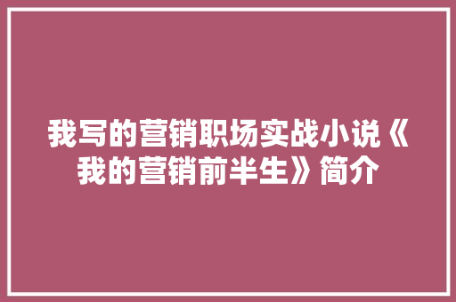 我写的营销职场实战小说《我的营销前半生》简介