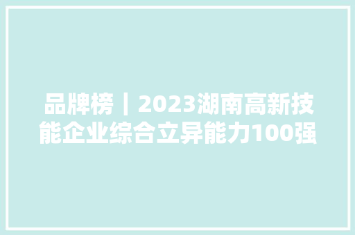 品牌榜｜2023湖南高新技能企业综合立异能力100强榜单出炉