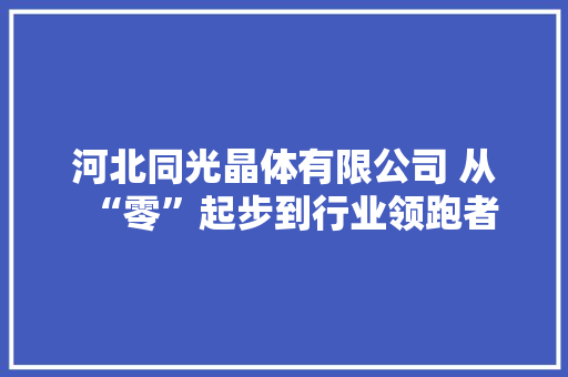 河北同光晶体有限公司 从“零”起步到行业领跑者
