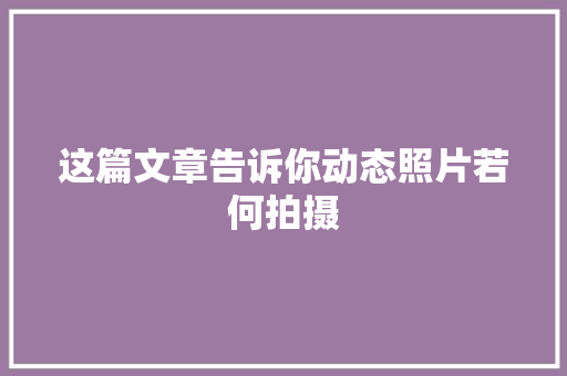 这篇文章告诉你动态照片若何拍摄