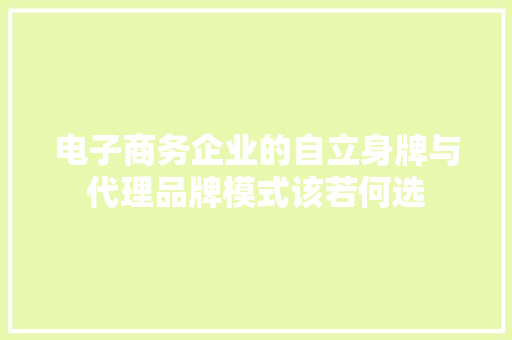 电子商务企业的自立身牌与代理品牌模式该若何选
