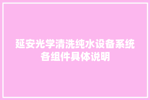 延安光学清洗纯水设备系统各组件具体说明