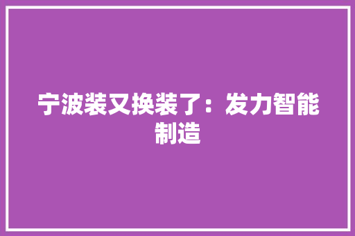 宁波装又换装了：发力智能制造