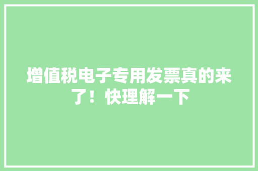 增值税电子专用发票真的来了！快理解一下