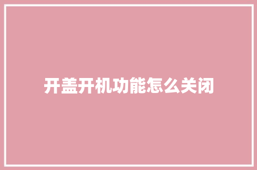 开盖开机功能怎么关闭