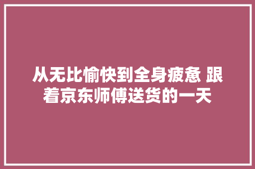 从无比愉快到全身疲惫 跟着京东师傅送货的一天