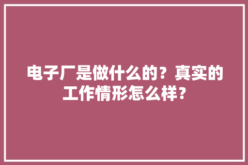 电子厂是做什么的？真实的工作情形怎么样？