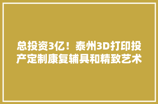 总投资3亿！泰州3D打印投产定制康复辅具和精致艺术品