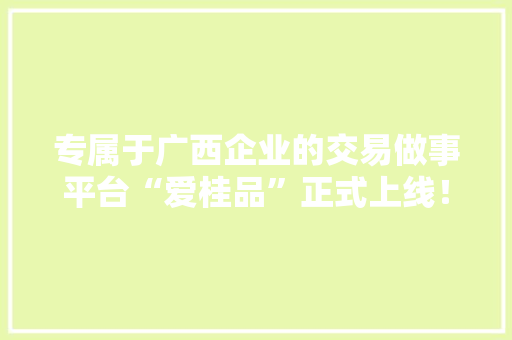 专属于广西企业的交易做事平台“爱桂品”正式上线！