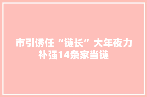 市引诱任“链长”大年夜力补强14条家当链
