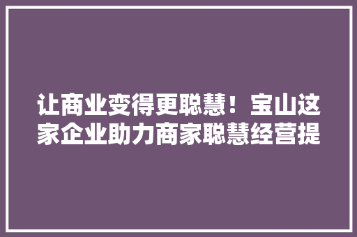 让商业变得更聪慧！宝山这家企业助力商家聪慧经营提升效能｜分娩性互联网做事平台案例
