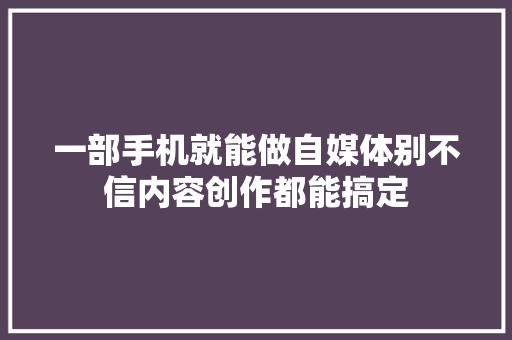 一部手机就能做自媒体别不信内容创作都能搞定 一部手机就能做自媒体别不信内容创作都能搞定 智能家居